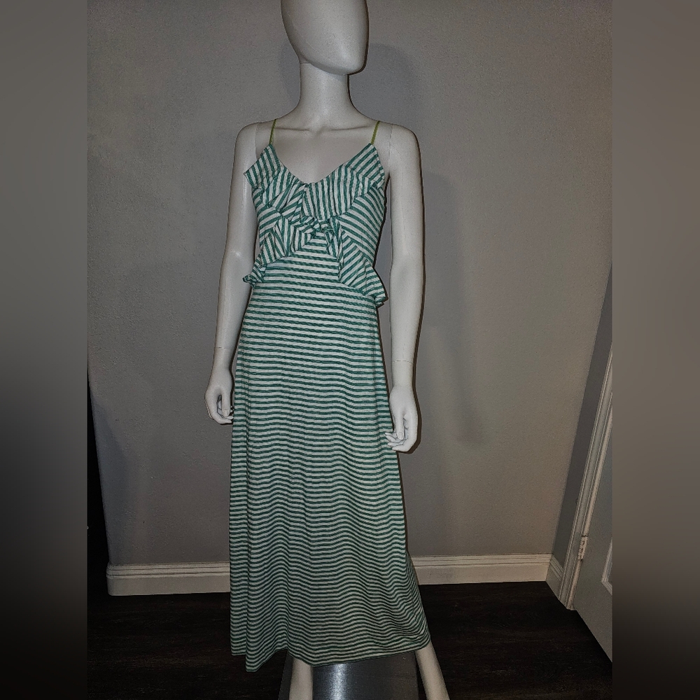 Max Studio Green & white striped maxi dress